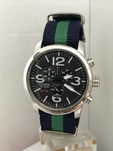 Citizen Herren Eco-Drive Chronograph Milit&auml;r Stil NATO Armband Uhr AT2100-09E