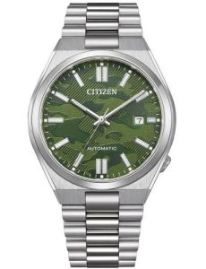CITIZEN Herren Analog Automatik Uhr silber/gr&uuml;n- NJ0159-86X