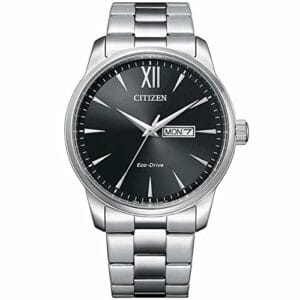 Citizen Eco-Drive Solar Herren Armbanduhr aus Edelstahl in der Farbe Silber-Schwarz 41,8mm, Wasserdichtigkeit: 10Bar, BM8550-81EE
