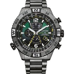 Citizen Eco-Drive Promaster Solar Herren Armbanduhr aus Edelstahl in der Farbe Grau-Gr&uuml;n 47,5mm, Wasserdichtigkeit: 20Bar, AT8227-56X