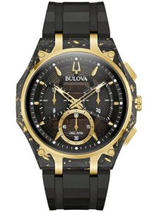 Bulova 98A328 Herrenuhr Curv Carbon & Gold Chronograph 44mm 3ATM