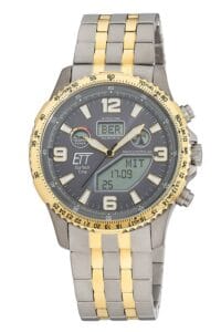 ETT Eco Tech Time EGT-11722-52M Herrenuhr Funk-Solar Professional Worldtimer Zweifarbig