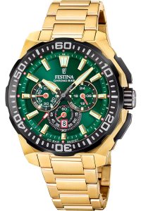 Festina F20727/2 Herrenuhr Chronograph Goldfarben/Gr&uuml;n