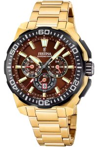 Festina F20727/3 Herren-Armbanduhr Chronograph Goldfarben/Braun