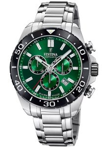 Festina F20042/3 Herren-Chronograph Stahl/Gr&uuml;n mit Saphirglas