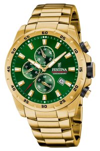Festina F20541/3 Herren-Armbanduhr Chronograph Goldfarben/Gr&uuml;n