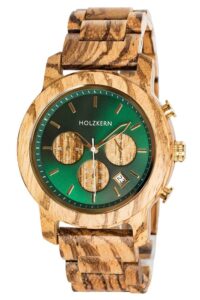 Holzkern Herrenuhr Chronograph Bl&auml;tterdach Zebrano/Marmor