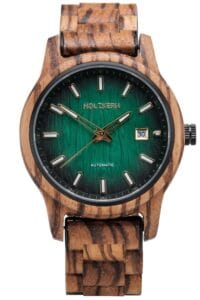 Holzkern Herren-Armbanduhr Automatik Nightbird Zebrano/Gr&uuml;n
