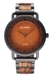 Holzkern Herren-Armbanduhr Solar Lauri Zebrano/Blatt Braun