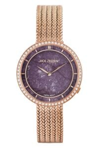 Holzkern Damenuhr Coralline Amethyst/Ros&eacute;goldfarben mit 2 B&auml;ndern