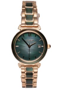 Holzkern Damen-Solaruhr Sunglister Gr&uuml;nes Perlmutt/Ros&eacute;goldfarben