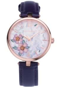 Holzkern Damenuhr Everbloom Pflaumenbl&uuml;te Violett/Ros&eacute;goldfarben