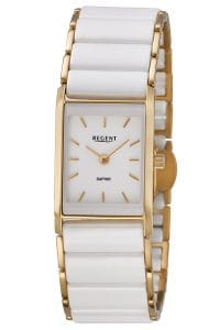 Regent F1582 Damen-Armbanduhr Edelstahl Vergoldet/Keramik Wei&szlig;