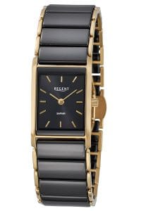 Regent F1584 Damenuhr Edelstahl Vergoldet/Keramik Schwarz