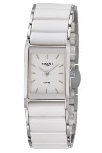 Regent F1581 Damen-Armbanduhr Edelstahl/Keramik Wei&szlig;