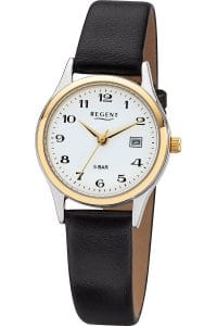 Regent 12120242 Damenuhr Quarz mit Lederband Schwarz